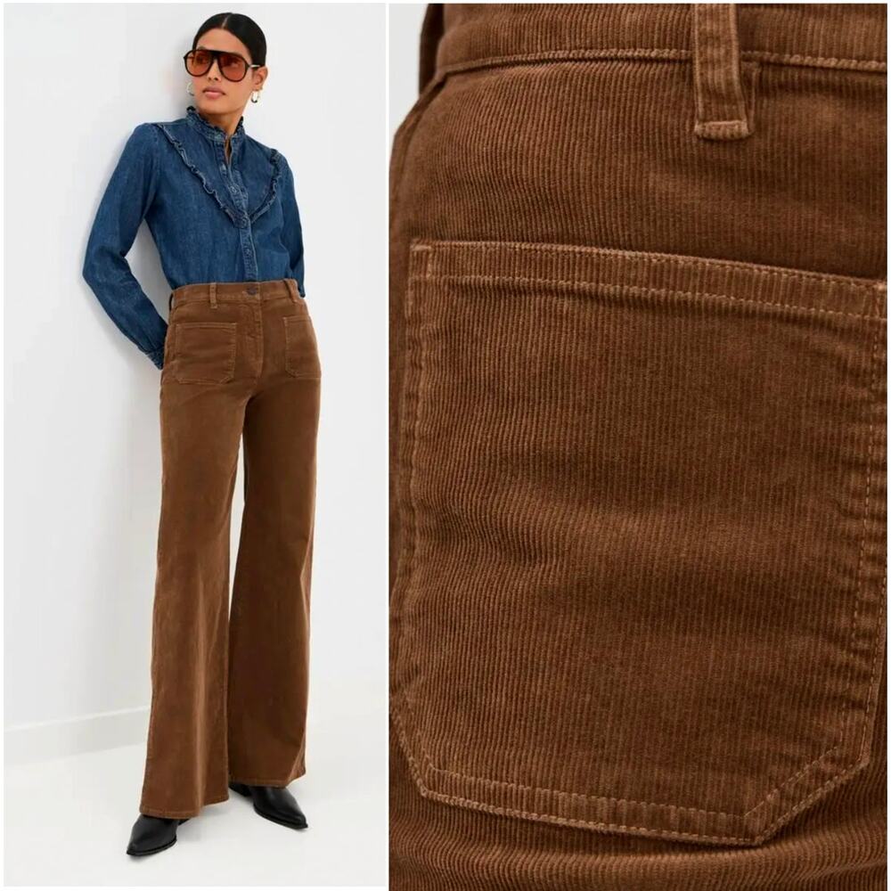 NWT Nili Lotan 0 Florence Wide Leg Corduroy Flare Pant $450 High Rise Cafe Brown
